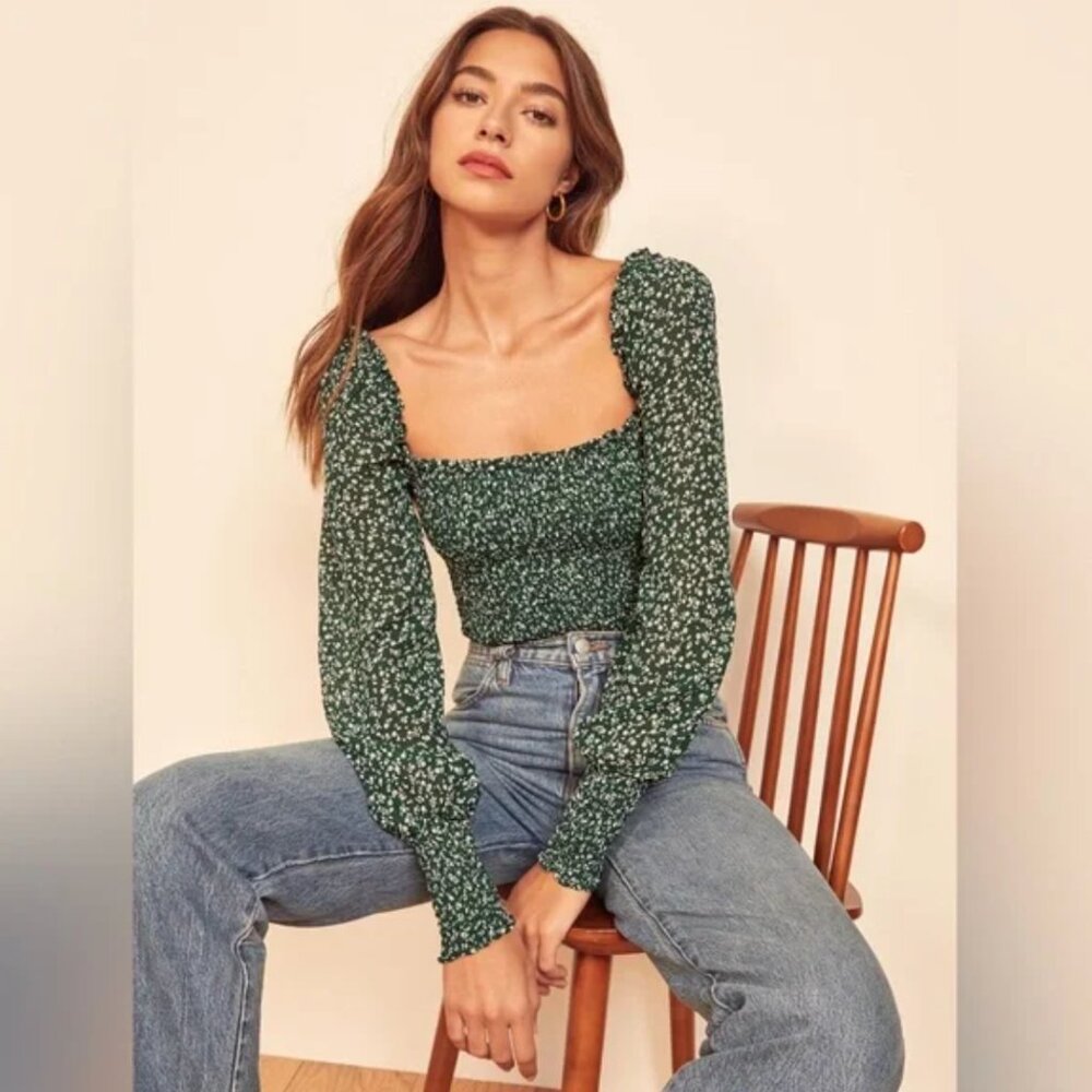 Reformation Pinto Top - Green/White Floral - S